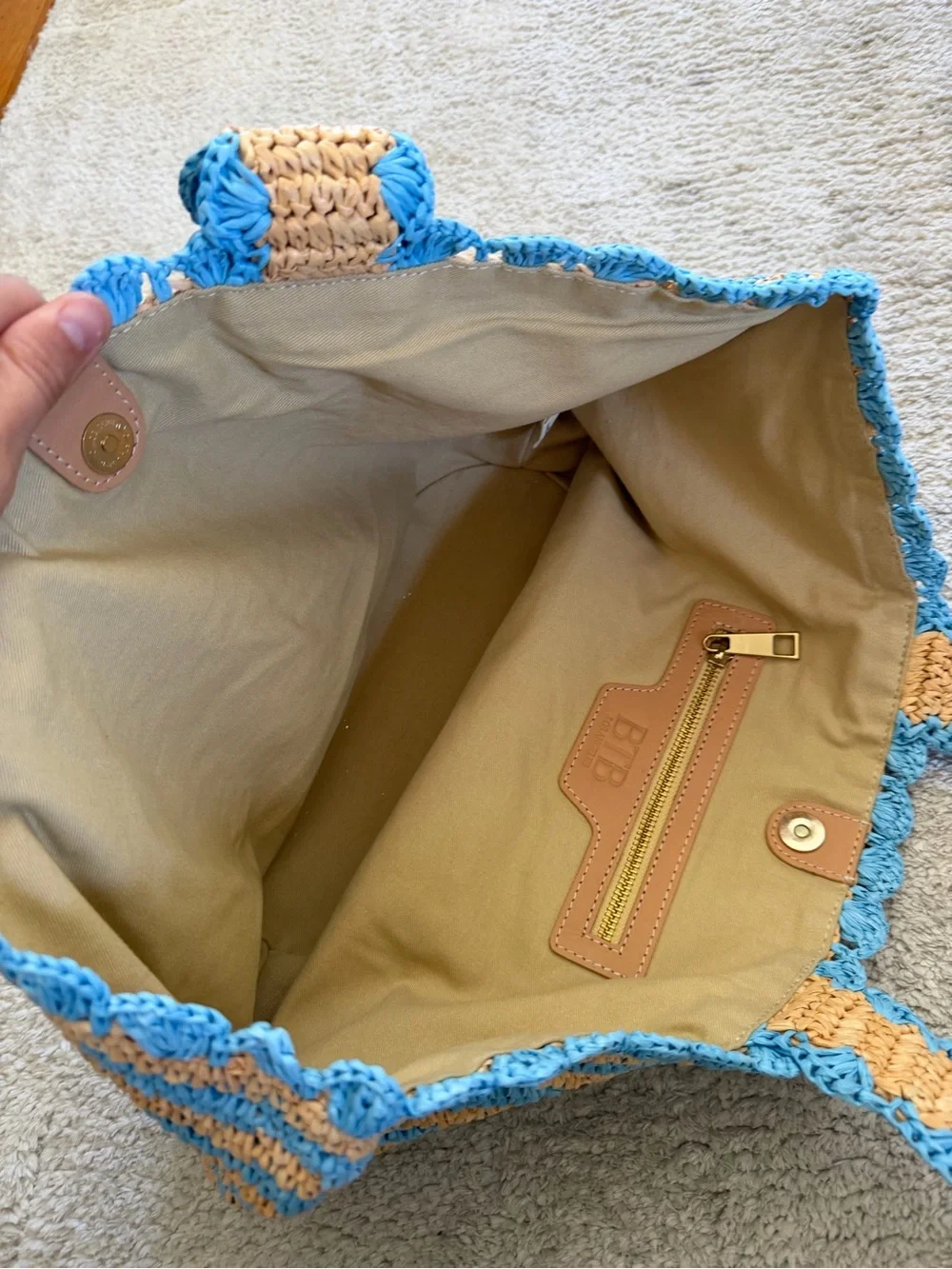 BTB Los Angeles Odesa Striped Small Straw Tote Bag
